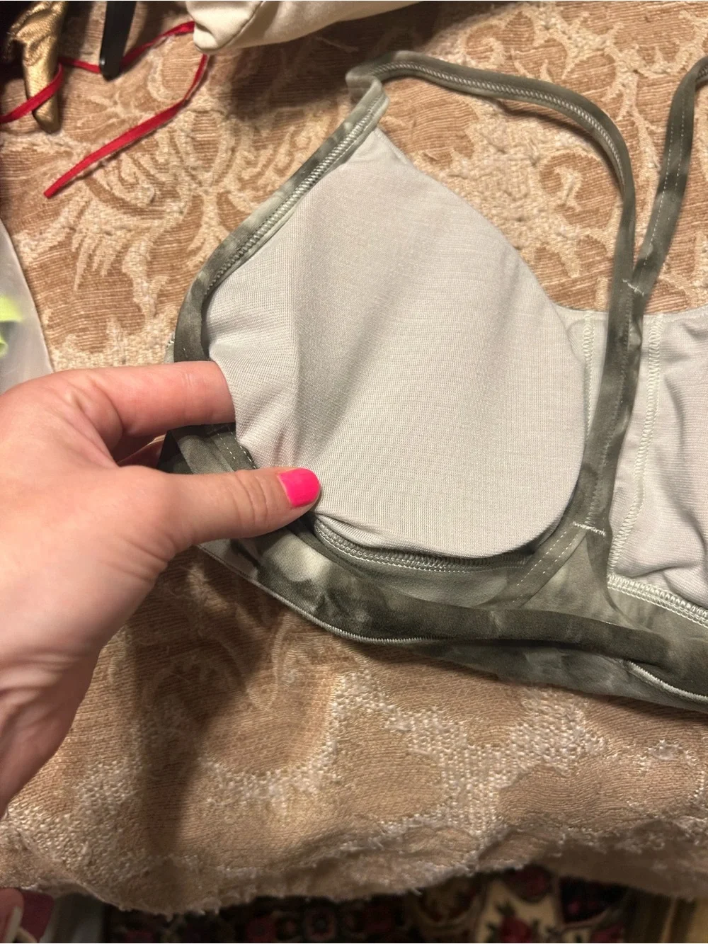 lululemon Flow Y bra Nulu Tie-Dye Olive Green Sports Bra
